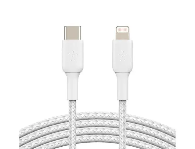 CABLE TRENZADO BELKIN CAA004BT1MWH USB-C A LIGHTNING BOOST CHARGE LARGO 1 M COLOR BLANCO