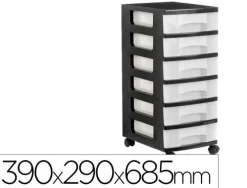 CAJONERA ARCHIVO 2000 6 CAJONES TRANSPARENTE CARCASA NEGRA 6 LITROS CON RUEDAS 390X290X685 MM