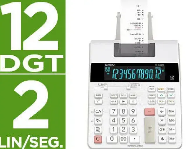 CALCULADORA CASIO IMPRESORA PANTALLA LC PAPEL 58 MM IMPRESION BICOLOR FR-2650RC 12 DIGITOS DC COLOR BLANCO