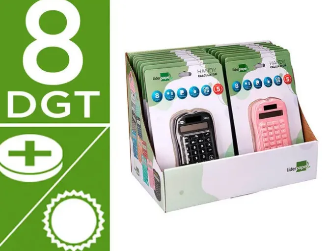 CALCULADORA LIDERPAPEL BOLSILLO XF44 8 DIGITOS SOLAR Y PILAS 94X59,5X10,5MM EXP. DE16 UNIDADES COLORES SURTIDOS