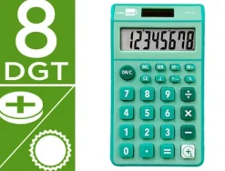 CALCULADORA LIDERPAPEL BOLSILLO XF13 8 DIGITOS SOLAR Y PILAS COLOR VERDE 115X65X8 MM