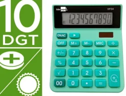 CALCULADORA LIDERPAPEL SOBREMESA XF24 10 DIGITOS SOLAR Y PILAS COLOR VERDE 127X105X24 MM