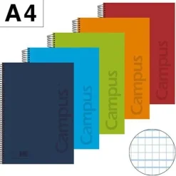 CAMPUS BLOC MUELLE A4 PAUTA VIA 2,5MM 80HOJAS 90GR TAPA PP POLIPROPILENO MELA 2,5MM COLORES 003222