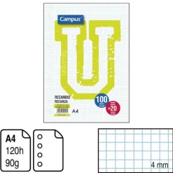 CAMPUS RECAMBIO A4 100H+20H 90G 4TAL. CN4MM 002447 MAK002447