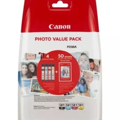 CANON CLI581 PACK DE 4 CARTUCHOS DE TINTA ORIGINALES - 50 HOJAS DE PAPEL FOTOGRAFICO - 2106C005/2106C006