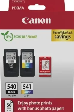 CANON PG540 NEGRO + CL541 COLOR PACK DE 2 CARTUCHOS DE TINTA ORIGINALES + 50 HOJAS DE PAPEL FOTOGRAFICO - 5225B013
