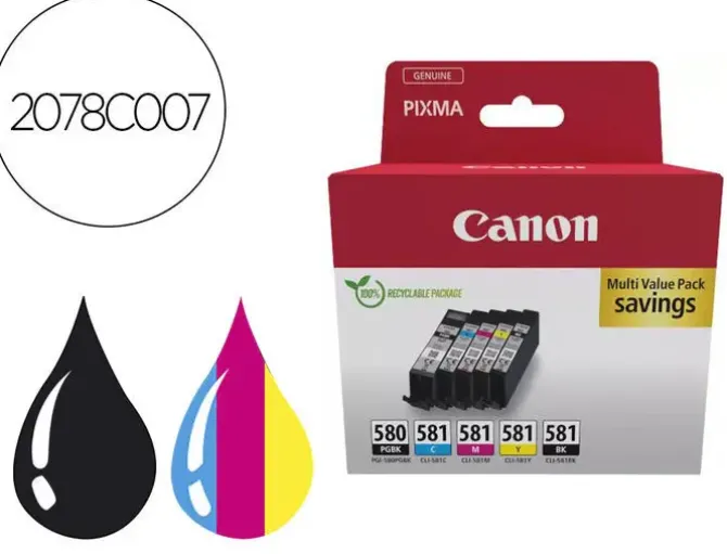CANON PGI580/CLI581 PACK DE 5 CARTUCHOS DE TINTA ORIGINALES - 2078C007