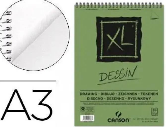 CANSON XL DESSIN LIGERO BLOC DE DIBUJO CON 50 HOJAS A3 - ESPIRAL MICROPERFORADO - 29.7X42CM - 160G - COLOR BLANCO