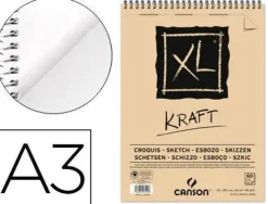 CANSON XL KRAFT RAYADO BLOC DE DIBUJO CON 60 HOJAS A3 - ESPIRAL MICROPERFORADO - 29.7X42CM - 90G - COLOR BEIGE