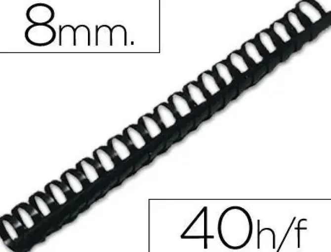 CANUTILLO Q-CONNECT REDONDO 8 MM PLASTICO NEGRO CAPACIDAD 40 HOJAS CAJA DE 100 UNIDADES