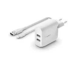 CARGADORES DE BATERIA BELKIN DUAL USB-A CHARGER 1M A-LTG 24W BLANCO
