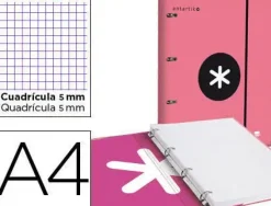 CARPETA CON RECAMBIO LIDERPAPEL ANTARTIK A4 CUADRO 5MM FORRADA 4 ANILLAS 25MM COLOR MENTA