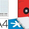 CARPETA CON RECAMBIO Y SOLAPA LIDERPAPEL ANTARTIK A4 CUADRO 5 MM FORRADA 4 ANILLAS REDONDAS 40MM COLOR ROJO