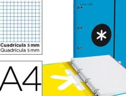 CARPETA CON RECAMBIO Y SOLAPA LIDERPAPEL ANTARTIK A4 CUADRO 5 MM FORRADA 4 ANILLAS REDONDAS 40MM COLOR AZUL