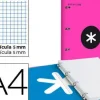 CARPETA CON RECAMBIO Y SOLAPA LIDERPAPEL ANTARTIK A4 CUADRO 5 MM FORRADA 4 ANILLAS REDONDAS 40MM COLOR ROSA
