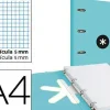 CARPETA CON RECAMBIO Y SOLAPA LIDERPAPEL ANTARTIK A4 CUADRO 5MM FORRADA 4 ANILLAS REDONDAS 40MM COLOR MENTA