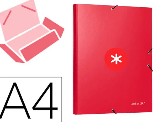 CARPETA LIDERPAPEL ANTARTIK GOMAS A4 3 SOLAPAS CARTON FORRADO COLOR FRAMBUESA