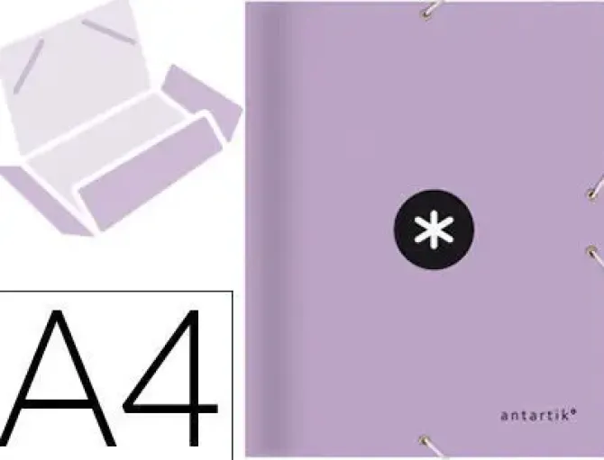 CARPETA LIDERPAPEL ANTARTIK GOMAS A4 3 SOLAPAS CARTON FORRADO COLOR LAVANDA