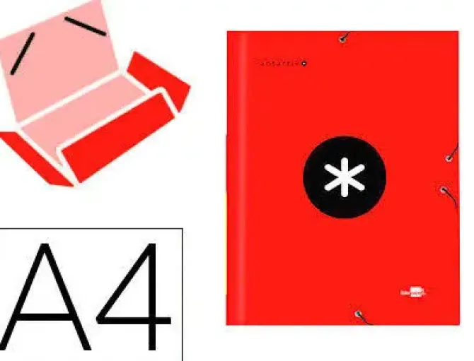 CARPETA LIDERPAPEL ANTARTIK GOMAS A4 3 SOLAPAS CARTON FORRADO COLOR ROJA