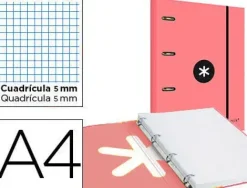CARPETA LIDERPAPEL ANTARTIK A4 FORRADA 4 ANILLAS 25 MM REDONDAS COLOR ROSA