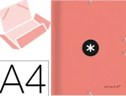CARPETA LIDERPAPEL ANTARTIK GOMAS A4 3 SOLAPAS CARTON FORRADO COLOR CORAL