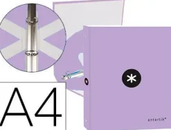 CARPETA LIDERPAPEL ANTARTIK A4 FORRADA 4 ANILLAS 25 MM REDONDAS COLOR LAVANDA