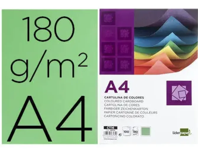 CARTULINA LIDERPAPEL A4 180G/M2 VERDE BILLAR PAQUETE DE 100