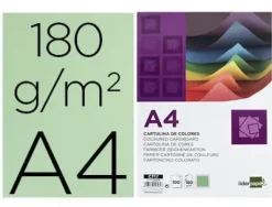 CARTULINA LIDERPAPEL A4 180G/M2 VERDE PAQUETE DE 100