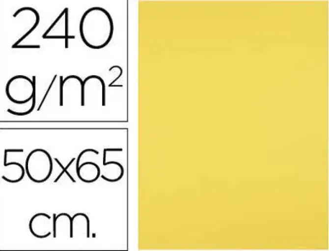 CARTULINA LIDERPAPEL 50X65 CM 240G/M2 AMARILLO LIMON PAQUETE DE 25 UNIDADES