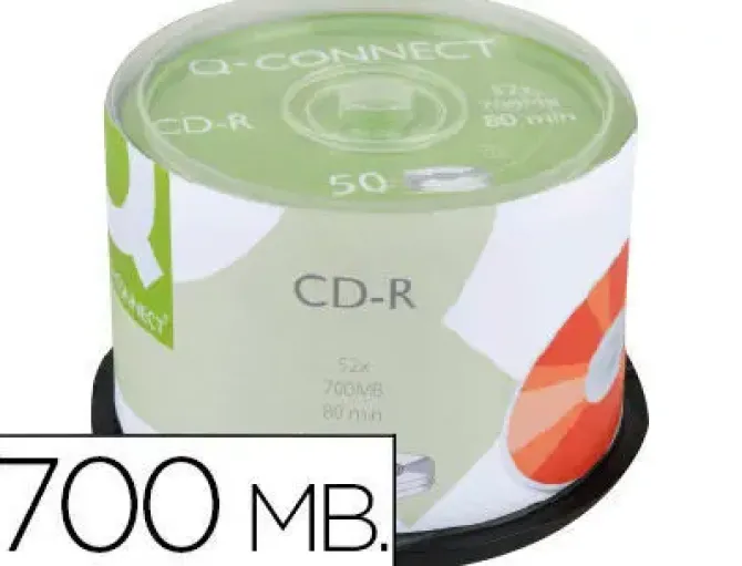 CD-R Q-CONNECT CON SUPERFICIE 100% IMPRIMIBLE PARA INKJET CAPACIDAD 700MB DURACION 80MINVELOCIDAD 52X BOTE DE 50 UNID