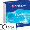 CD-ROM VERBATIM EXTRA PROTECCION CAPACIDAD 700MB VELOCIDAD 52X 80 MIN PACK DE 10 UNIDADES CAJA SLIM