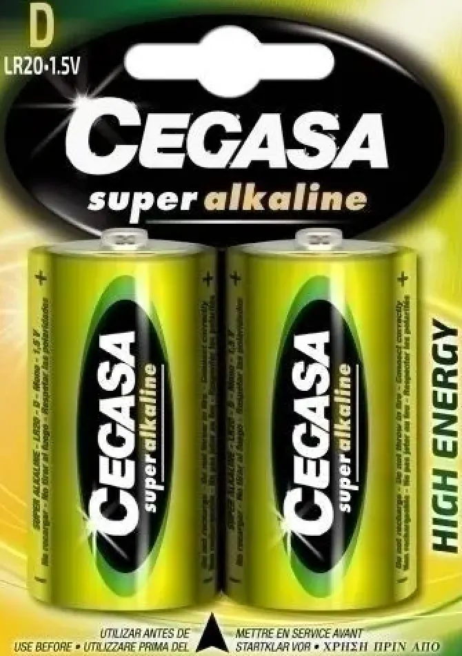 CEGASA SUPER ALCALINE LR20 PACK 2 PILAS LR20 1.5V - ALTA TECNOLOGIA - FIABILIDAD - ELEVADO RENDIMIENTO