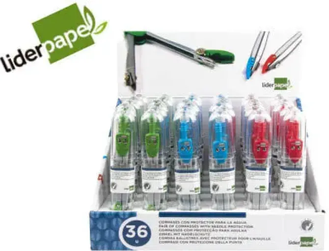 COMPAS LIDERPAPEL CON PROTECTOR DE PUNTA COLORES SURTIDOS