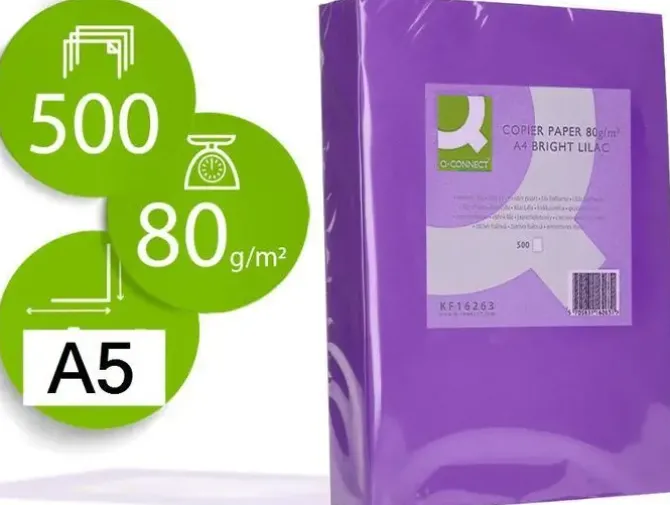 CONNECT PAPEL 500 HOJAS A5 CUARTILLA LILA MORADO 210X148,5MM 80GR