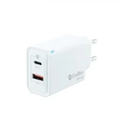 COOLBOX CARGADOR DE PARED 45W QC3.0 + PD - USB-A + USB-C - CARGA RAPIDA - TECNOLOGÍA GAN - COLOR BLANCO