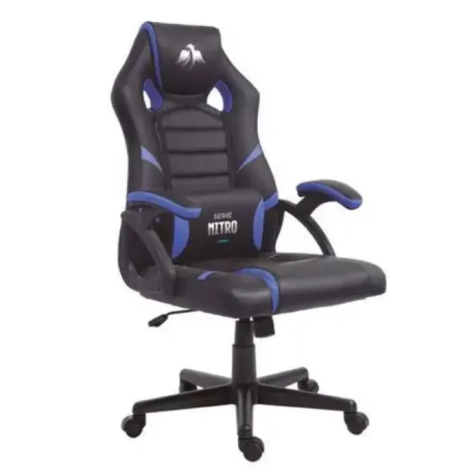 CROMAD SERIE NITRO SILLA GAMING - ALTURA REGULABLE CON PISTON DE GAS CLASE 2 - COJIN LUMBAR - COLOR NEGRO/AZUL