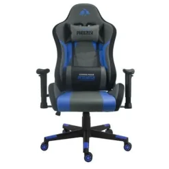 CROMAD SERIE PHOENIX SILLA GAMING - ALTURA REGULABLE CON PISTON DE GAS CLASE 2 - RECLINABLE HASTA 180º - COJINES LUMBAR Y CERVICAL - COLOR GRIS/AZUL/NEGRO