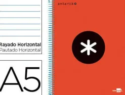 CUADERNO ESPIRAL LIDERPAPEL A5 MICRO ANTARTIK TAPA FORRADA 120H 100 GR HORIZONTAL 5 BANDAS 6 TALADROS COLOR ROJO.
