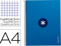 CUADERNO ESPIRAL LIDERPAPEL A4 MICRO ANTARTIK TAPA FORRADA 80H 90 GR CUADRO 5MM 1 BANDA 4 TALADROS AZUL OSCURO