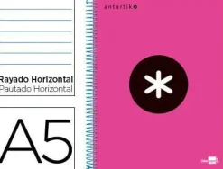 CUADERNO ESPIRAL LIDERPAPEL A5 MICRO ANTARTIK TAPA FORRADA 120H 100 GR HORIZONTAL 5 BANDAS 6 TALADROS COLOR ROSA