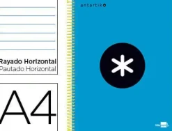 CUADERNO ESPIRAL LIDERPAPEL A4 MICRO ANTARTIK TAPA FORRADA 120H 100 GR HORIZONTAL 5 BANDAS 4 TALADROS COLOR AZUL