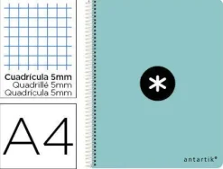 CUADERNO ESPIRAL LIDERPAPEL A4 ANTARTIK TAPA DURA 80H 100 GR CUADRO 5MM COLOR MENTA