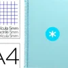 CUADERNO ESPIRAL LIDERPAPEL A4 MICRO ANTARTIK TAPA FORRADA 80H 90 GR CUADRO 5MM 1 BANDA 4 TALADROS CELESTE