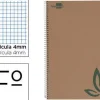 CUADERNO ESPIRAL LIDERPAPEL FOLIO ECOUSE TAPA CARTULINA KRAFT 80H PAPEL RECICLADO 80 GR CUADRO 4MM CON MARGEN