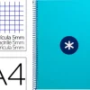 CUADERNO ESPIRAL LIDERPAPEL A4 MICRO ANTARTIK TAPA FORRADA 80H 90 GR CUADRO 5MM 1 BANDA 4 TALADROS TURQUESA