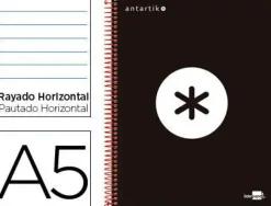 CUADERNO ESPIRAL LIDERPAPEL A5 MICRO ANTARTIK TAPA FORRADA 120H 100 GR HORIZONTAL 5 BANDAS 6 TALADROS COLOR NEGRO