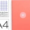 CUADERNO ESPIRAL LIDERPAPEL A4 MICRO ANTARTIK TAPA FORRADA 80H 90 GR CUADRO 5MM 1 BANDA 4 TALADROS ROSA CLARO