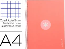 CUADERNO ESPIRAL LIDERPAPEL A4 MICRO ANTARTIK TAPA FORRADA 80H 90 GR CUADRO 5MM 1 BANDA 4 TALADROS ROSA CLARO