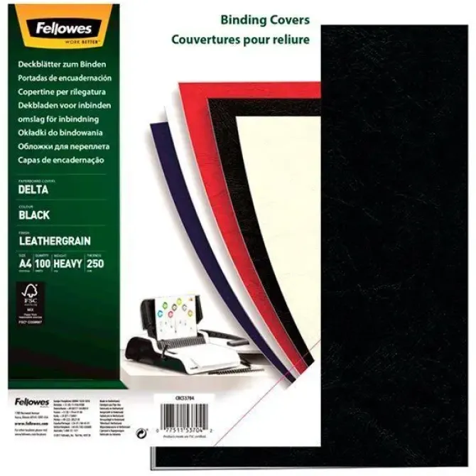CUBIERTA FELLOWES A4 SÍMIL PIEL DELTA CUERO NEGRO