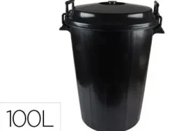 CUBO DE BASURA NEGRO CON TAPA PARA BOLSAS 85X105CM 100 LITROS